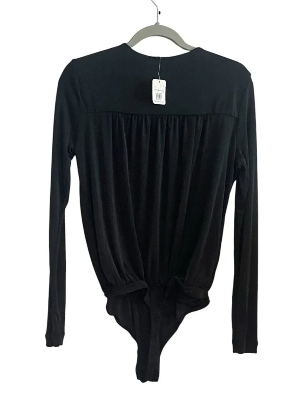 NWT Free People Turnt Bodysuit Black Long Sleeve Surplice Neck Thong Size Large